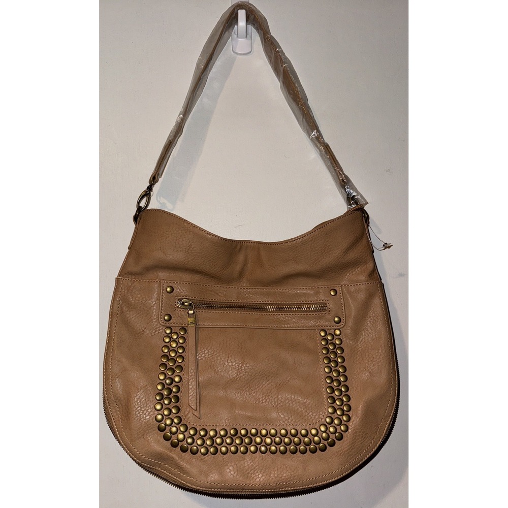 Big Buddah Baxter Hobo Bag Purse Studded Expandable Vegan Faux Leather Boho 14"